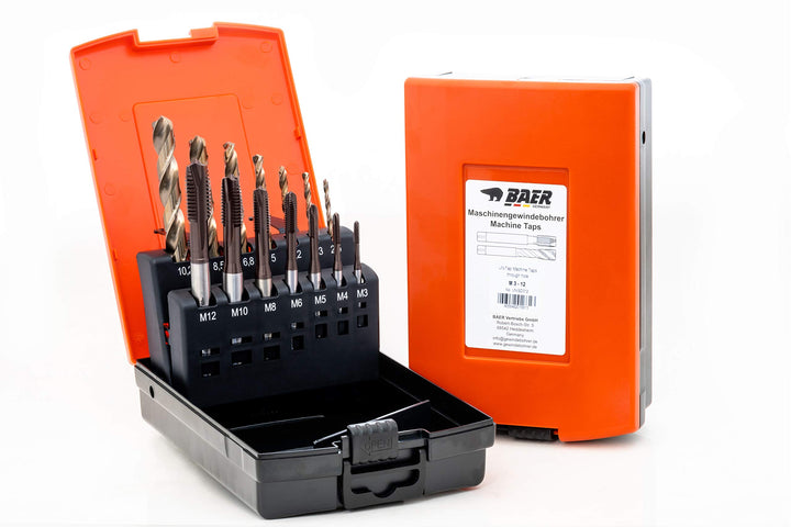 BAER UNiTap Gewindeschneider Set HSSE M3 - M12: Gewindebohrer Durchgangsloch - Kernlochbohrer: M3-12