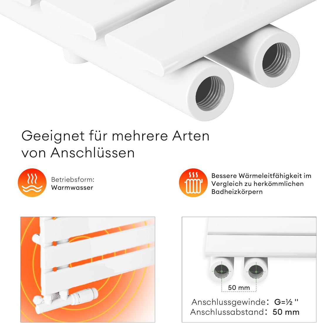 Mai & Mai Badheizkörper Handtuchheizkörper Badheizung Heizkörper bad Flach 76x40cm in Weiss Seitenan