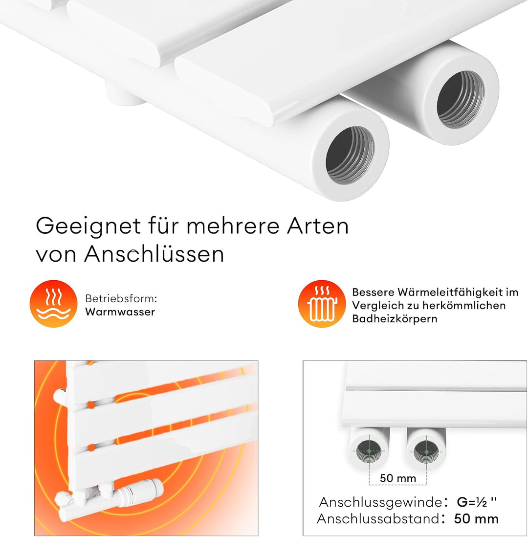 Mai &amp; Mai Badheizkörper Handtuchheizkörper Badheizung Heizkörper bad Flach 76x40cm in Weiss Seitenan