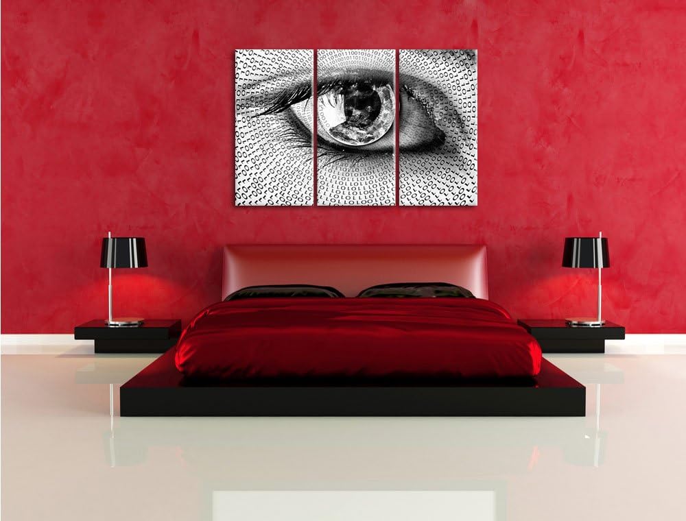 Pixxprint Auge mit binärischen Code als Leinwandbild/Grösse: 3 Teilig (120x80) cm/Wandbild/Kunstdruc