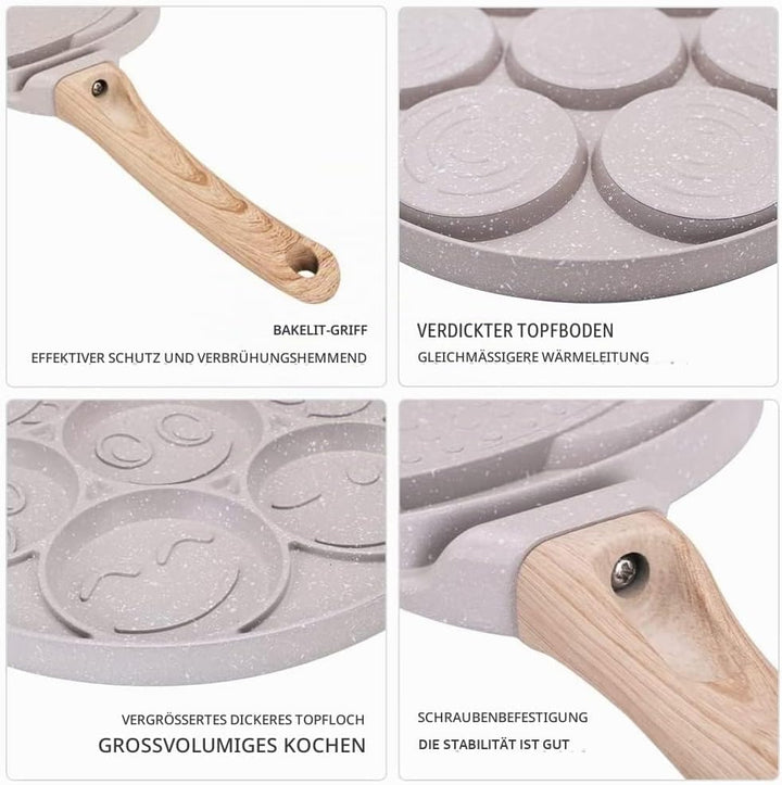 Smiley Pancake Pfanne, Antihaft Pancake Maker 7 Löcher Spiegelei-Pfanne für Kinder, 26 cm (Weiss) We