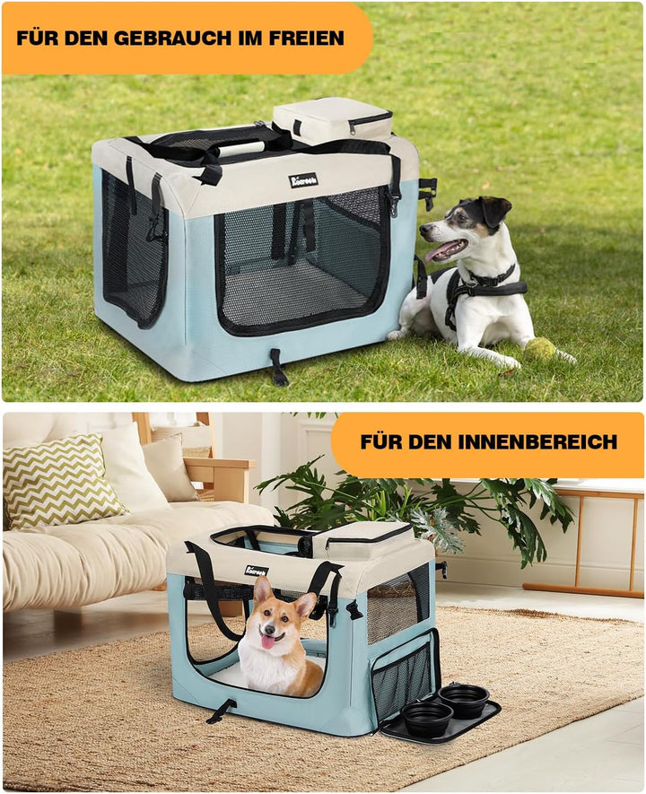 Reerooh Hundebox L 70x52x52cm, Faltbar Hundetransportbox Inkl.Hundenapf, Tragbare Hundetasche für Re