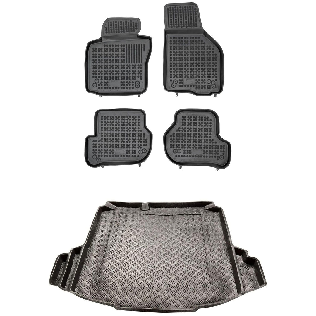 MOTOS Satz Gummifussmatten und PE Kofferraumwanne für Volkswagen Jetta V 2005-2011 Verbessern Sie Ih