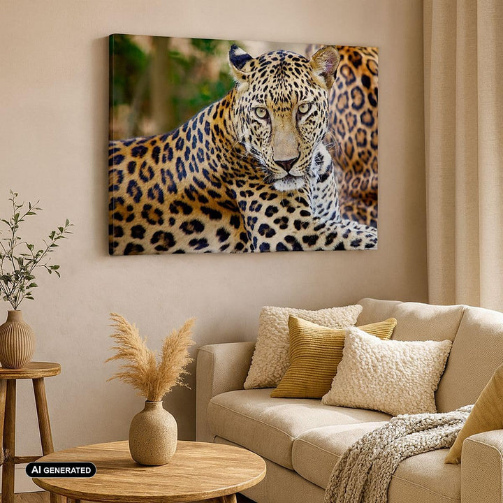 Bilder auf Leinwand Leopardpanther Katze Tier Savanne Leinwandbild 70x50cm Wandbilder Dekoration Woh