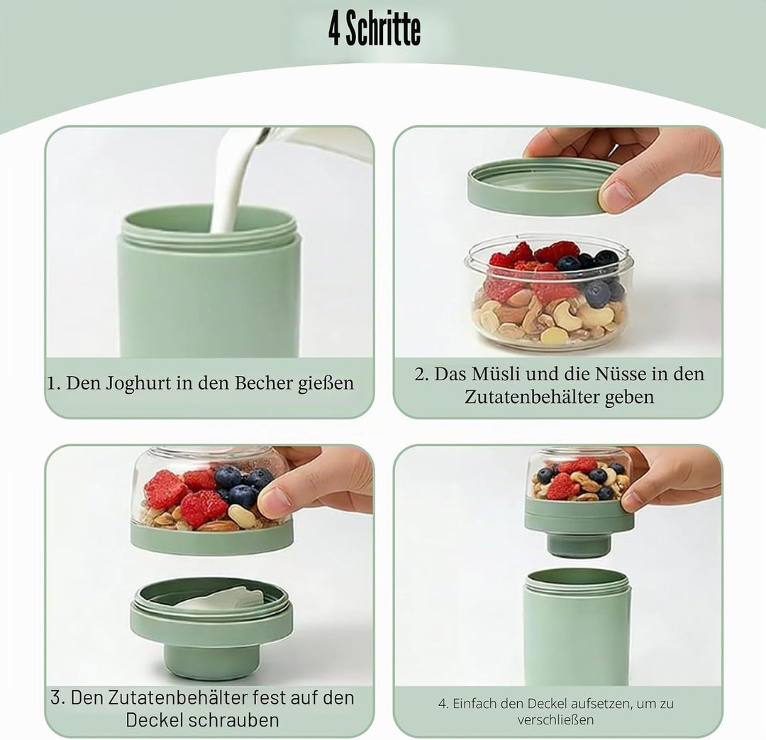 2 Stück Müslibecher To Go 850 ml- Auslaufsicherer Joghurtbecher To Go mit Löffel und Deckel - Müsli