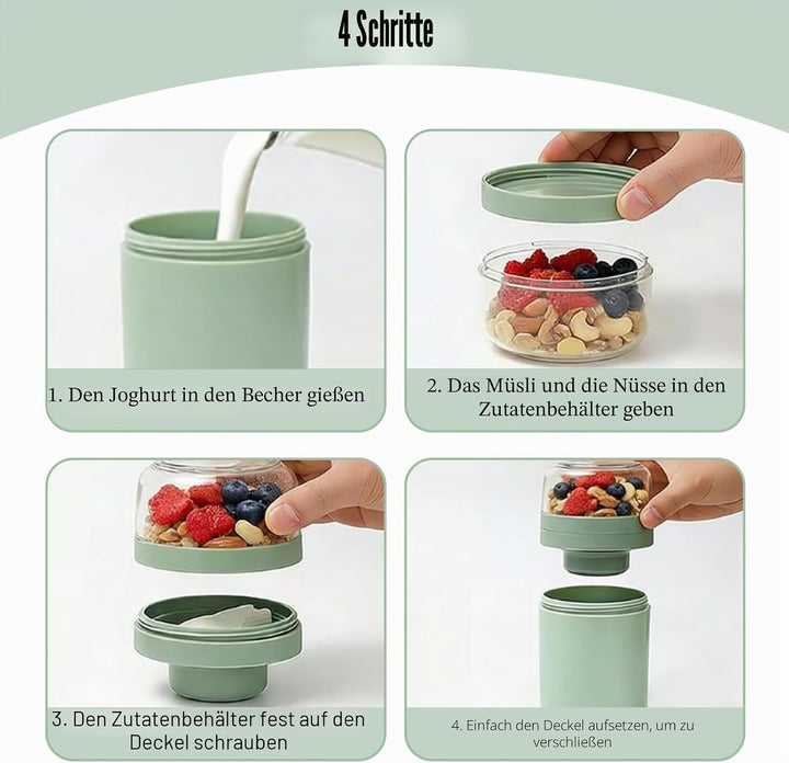 2 Stück Müslibecher To Go 850 ml- Auslaufsicherer Joghurtbecher To Go mit Löffel und Deckel - Müsli