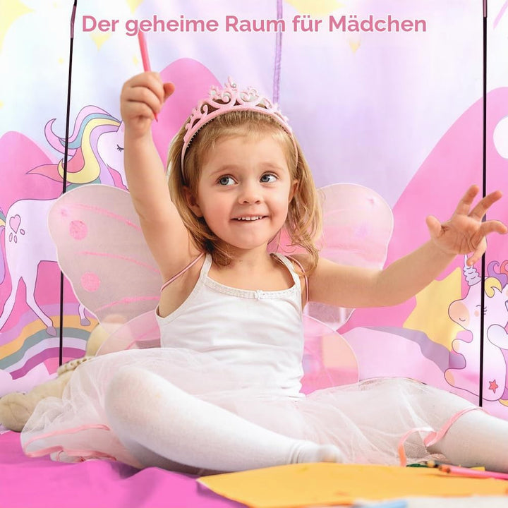 HOTUT Kinder Spielzelt, Prinzessin Zelt Rosa, Kinderzelt Indoor Outdoor mit lichtern und Aufkleber,
