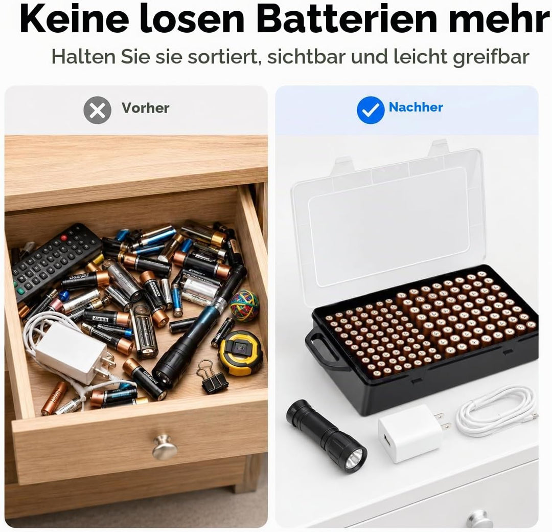 Xuerdon Batterie Aufbewahrungsbox, Batterie Box für 134 Stk. AA &amp; AAA Batterien, Tragbare Garage-Org