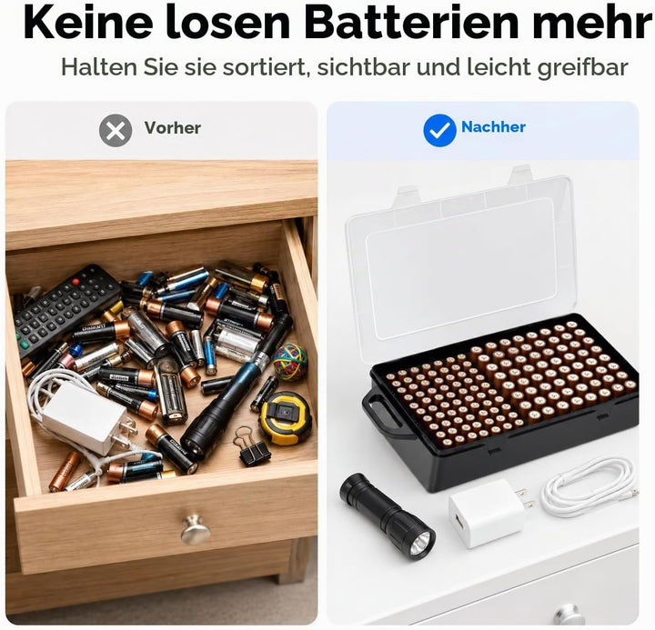 Xuerdon Batterie Aufbewahrungsbox, Batterie Box für 134 Stk. AA &amp; AAA Batterien, Tragbare Garage-Org
