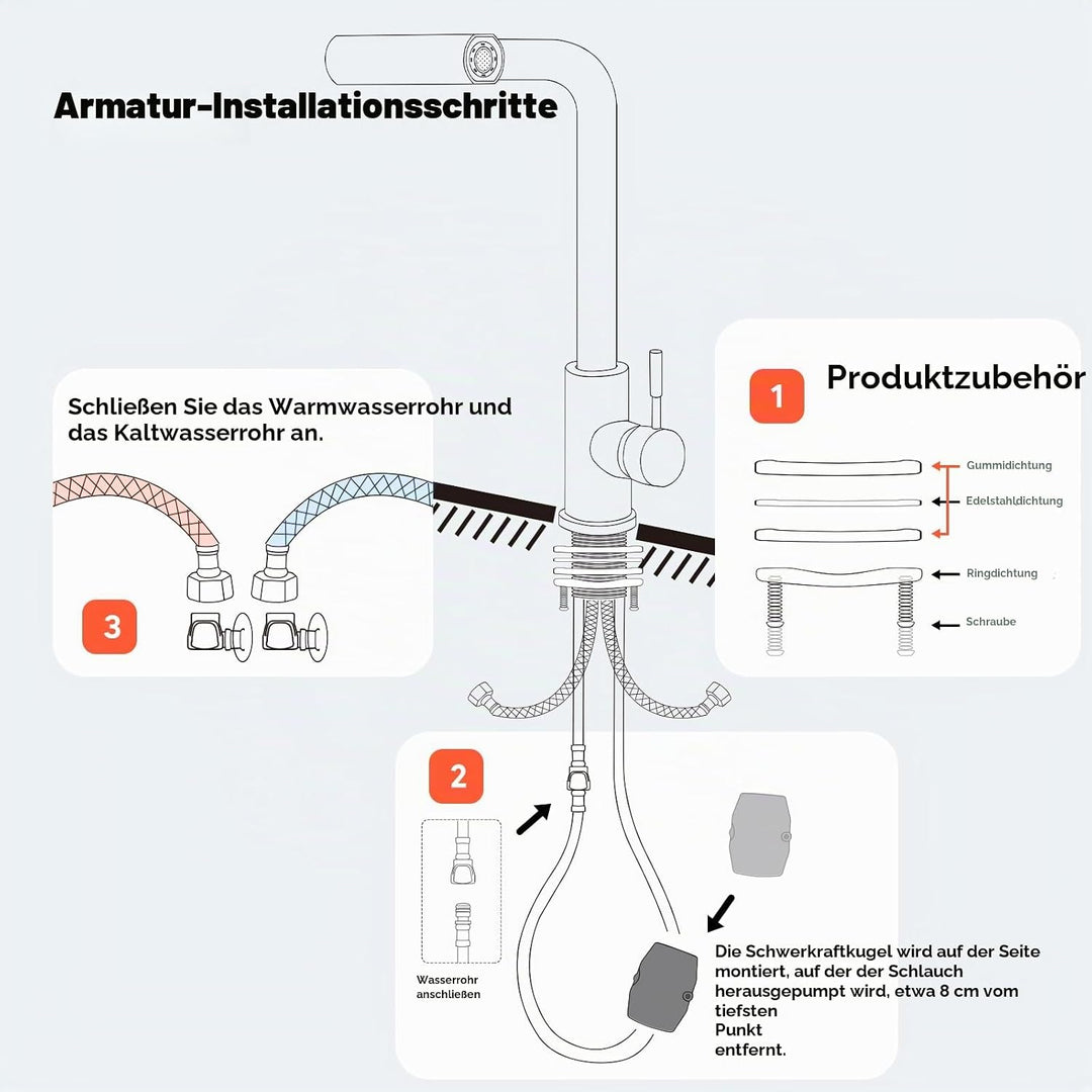 Wasserfall Küchenarmatur Ausziehbar 360° Drehbar Spültischarmatur Wasserhahn Ausziehbar mit Brause 4
