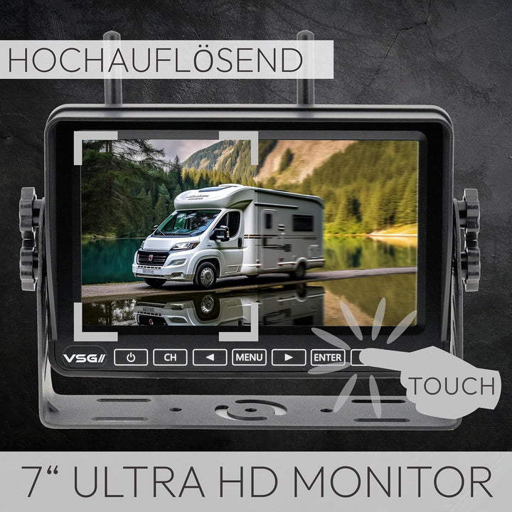VSG24 Element Wired HD – Wetterfestes 7 Zoll HD Funk-Rückfahrkamera Set – 2 IP68 Kameras – Splitscre