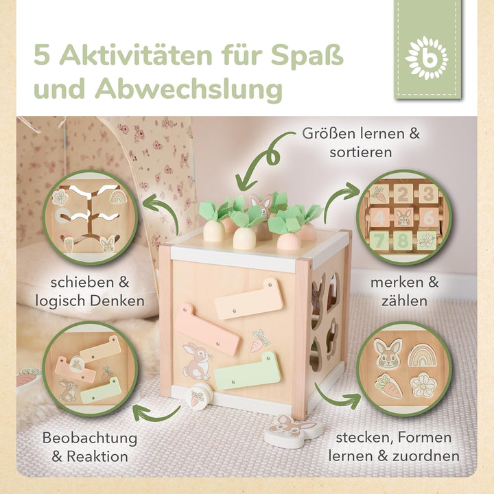 Bieco Motorikwürfel Hase Fine XXL nachhaltiges Holz FSC® | Spielwürfel Baby | Motorikwürfel ab 1 Jah