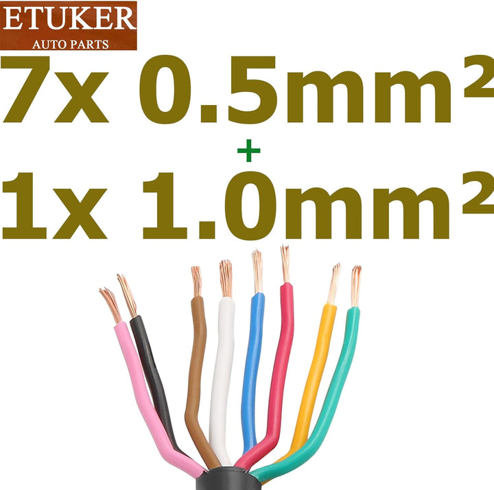 ETUKER Fahrzeugkabel 8 adrig 5M Kabel Anhänger 8 polig Camping Fahrzeugleitung Kabelquerschnitt 7x0.