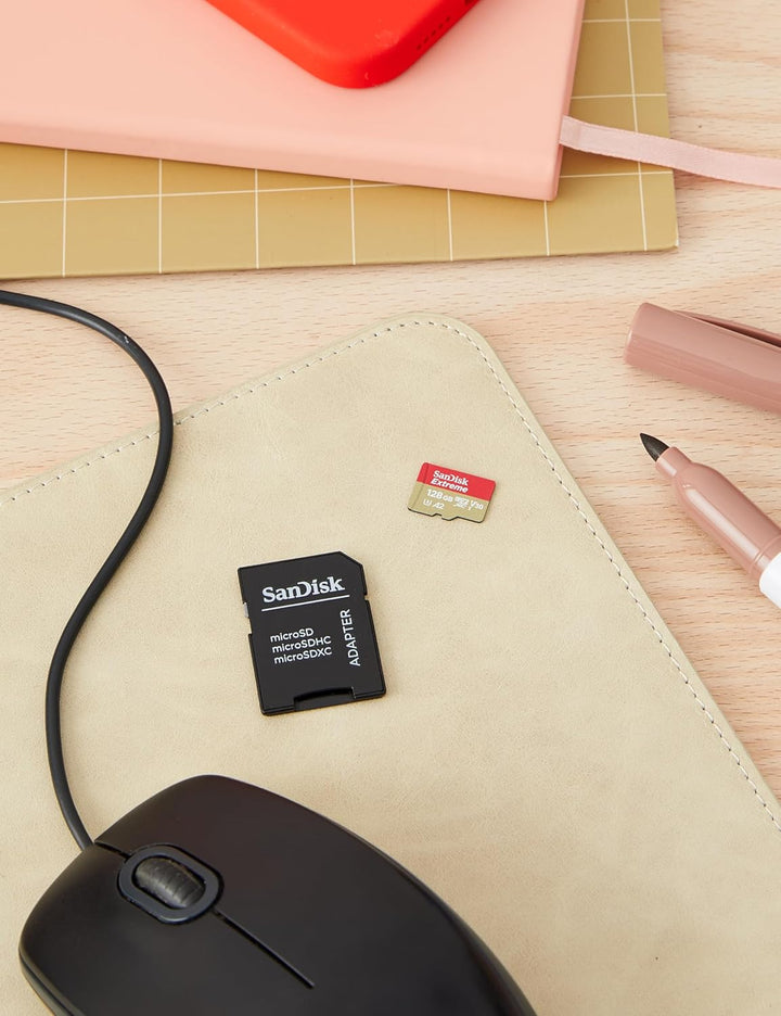 SanDisk Extreme microSDXC UHS-I Speicherkarte 128 GB für Actioncams und Drohnen + Adapter + RescuePR