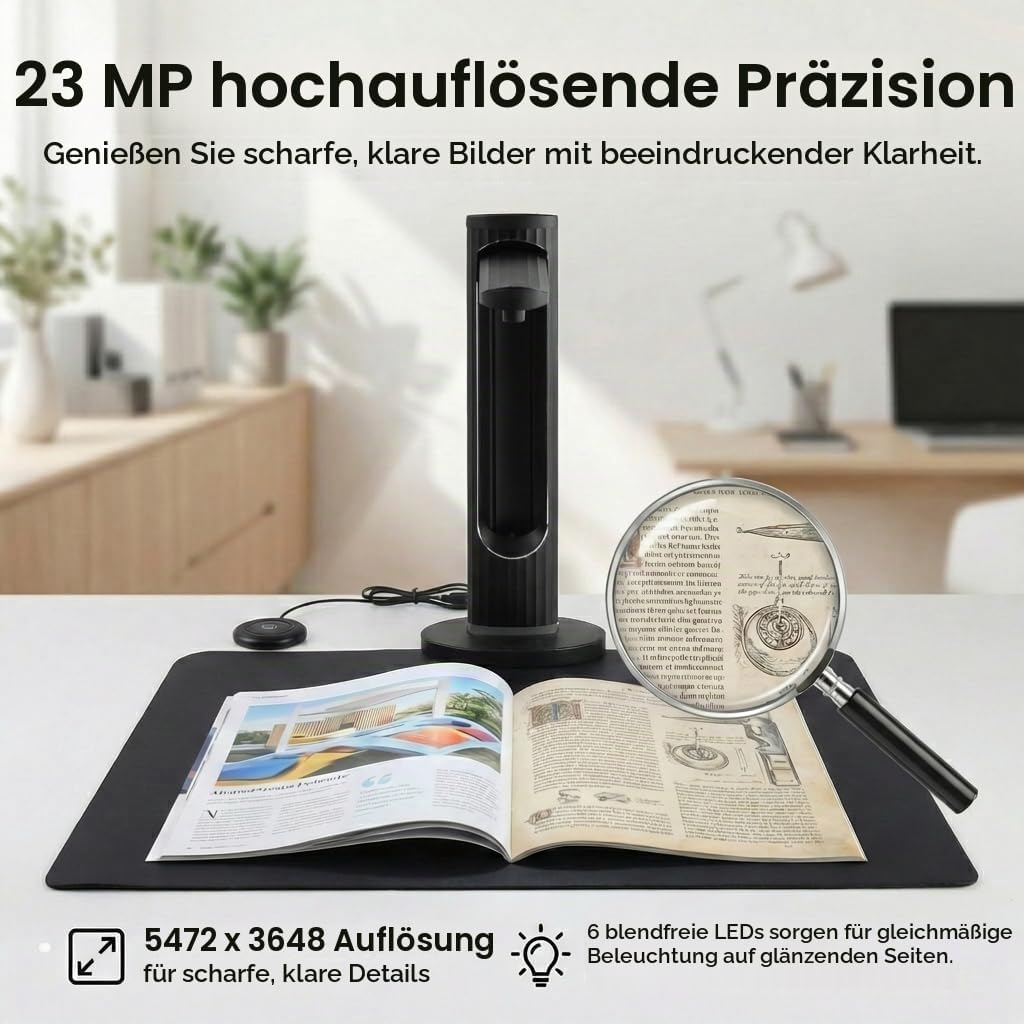 A3 Tragbarer Dokumentenscanner: 23MP Hochauflösende Kamera Auto-Flatten Laser-Positionierung Kompati