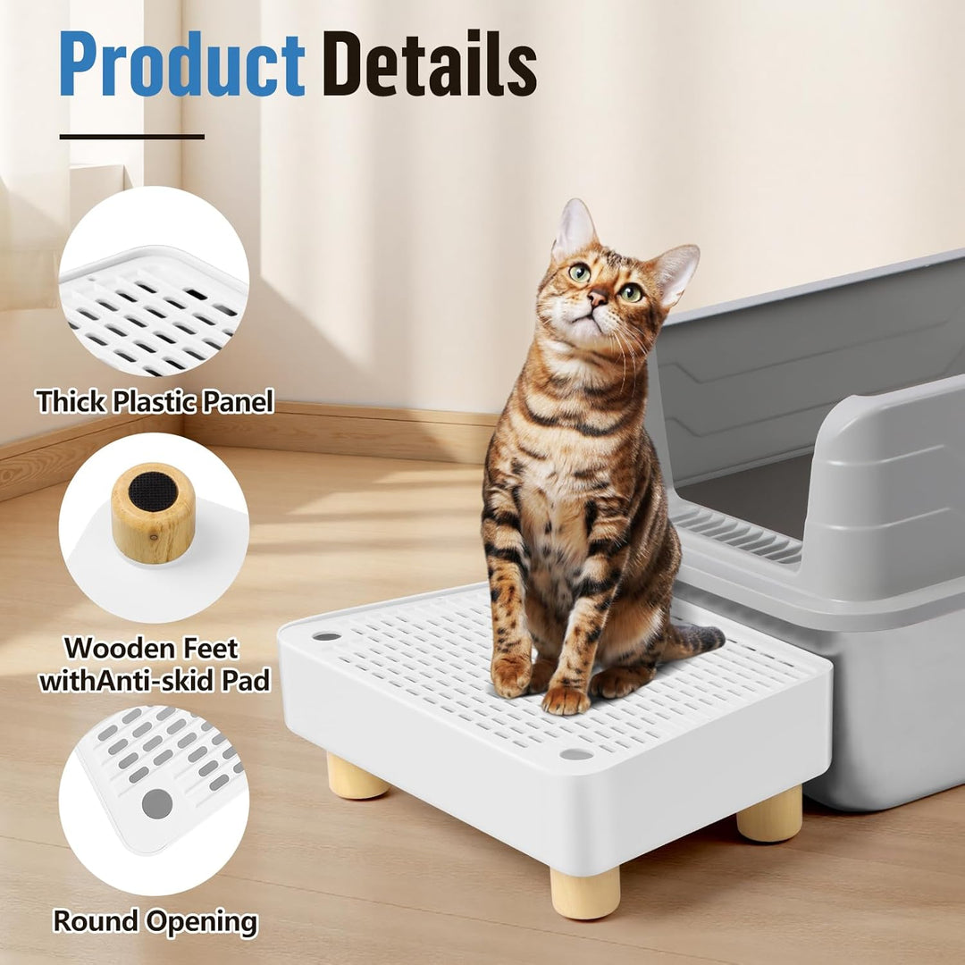 Katzentoilettenrampe, Katzen Treppen & Stufen mit Holzfüsse Filterfunktion, leicht zu reinigender Ti