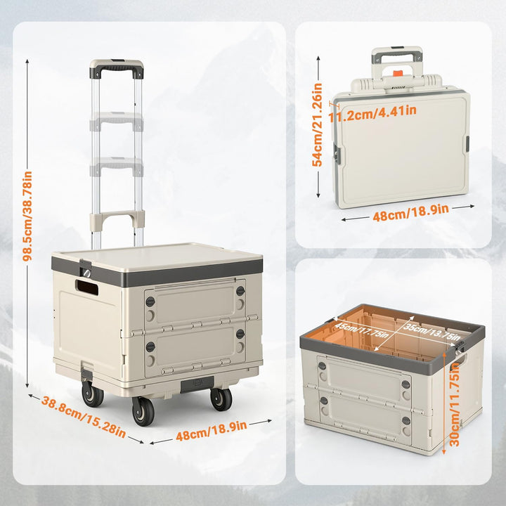 Einkaufstrolley klappbar 48L, Faltbarer Transporttrolley mit Teleskopgriff, 3-in-1 Einkaufswagen mit