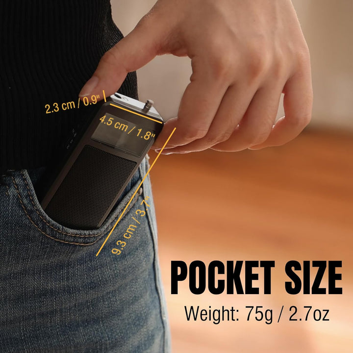 Raddy RF205 Tragbares FM Radio, Taschen-Mini-Radio mit BT 5,3 Verbindung, FM-zu-BT-Signalausgang, MP