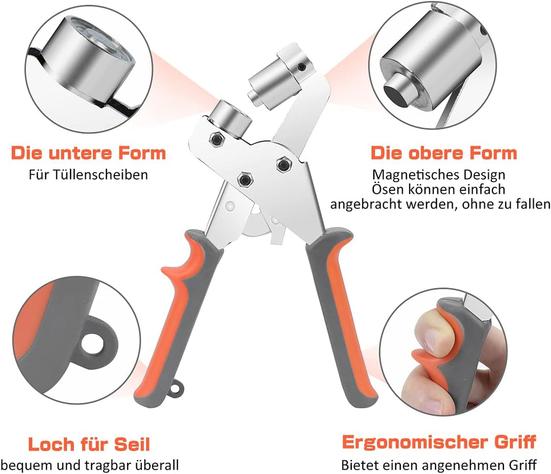 BriSunshine Ösenzange Set mit 500PCS (Innen Ø 10mm) Metallösen Ösen,Professionelles Handheld Ösensta