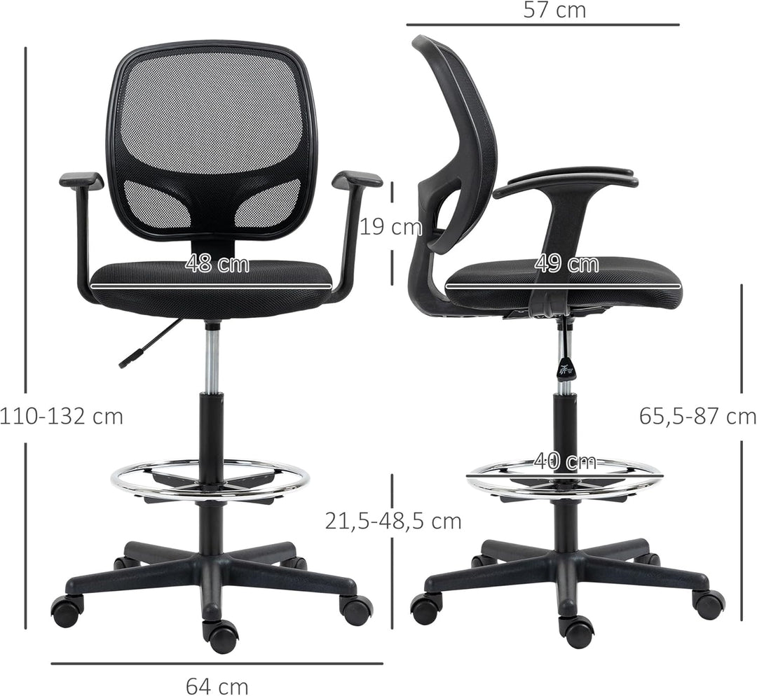 Vinsetto Arbeitsstuhl Mesh Bürostuhl Ergonomischer Schreibtischstuhl Zeichenstuhl mit verstellbarem