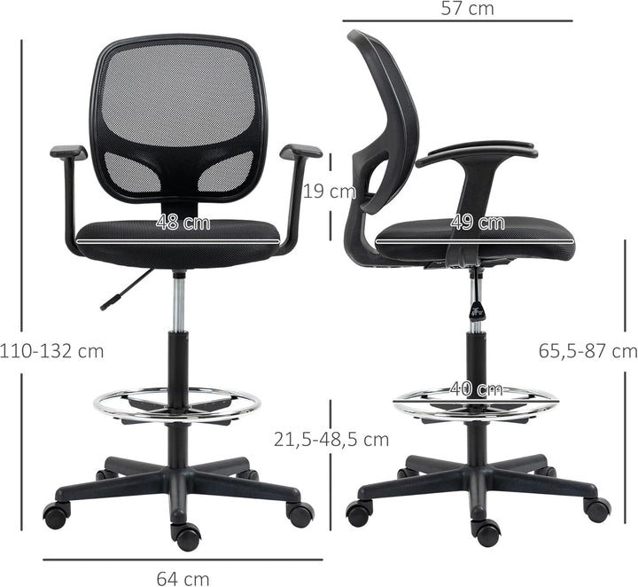 Vinsetto Arbeitsstuhl Mesh Bürostuhl Ergonomischer Schreibtischstuhl Zeichenstuhl mit verstellbarem