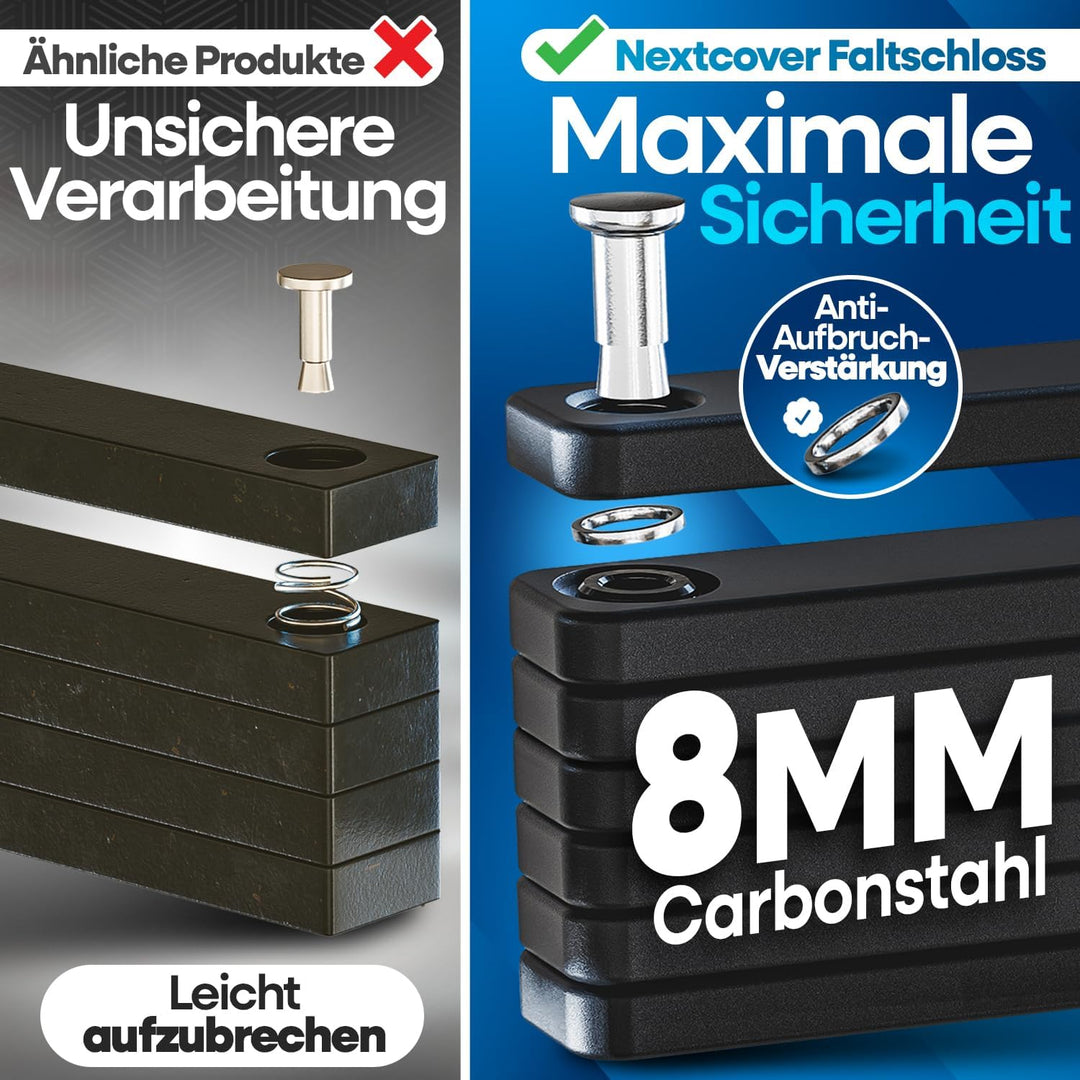 NEXTCOVER® Faltschloss Fahrrad FoldOne 120cm - Das Original - mit SteelSecure-Technologie und 3 Schl