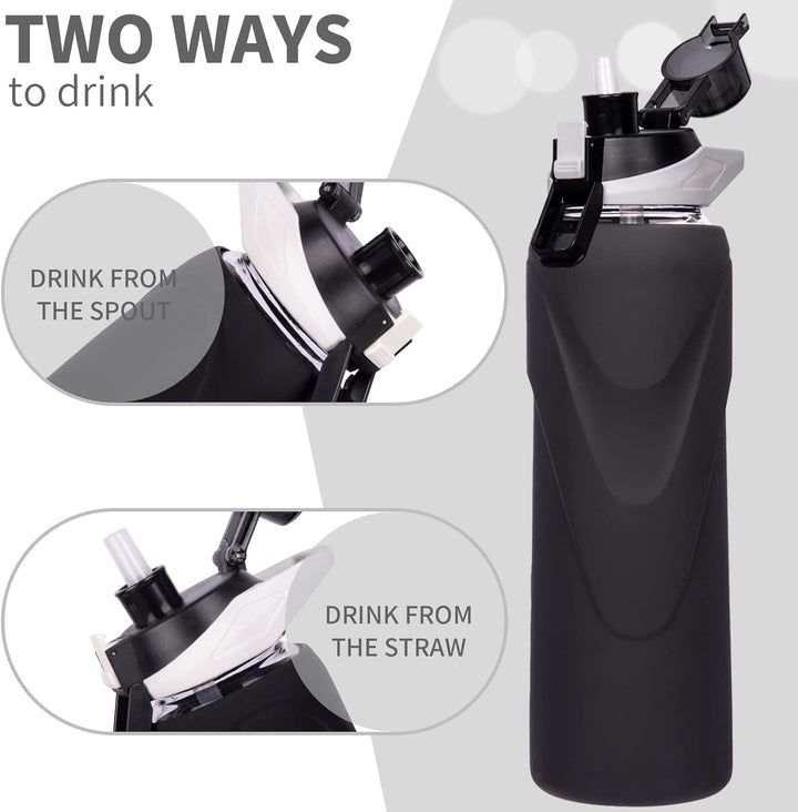 DEARRAY 1l Sport Trinkflasche Glas Flasche mit Strohhalm 1 liter auslaufsicher bpa frei Gym Wasserfl