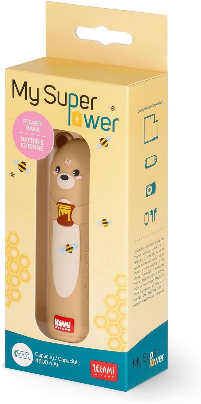 Legami - Tragbares Ladegerät - My Super Power, lädt 2 Geräte gleichzeitig, USB-Kabel Typ C im Liefer