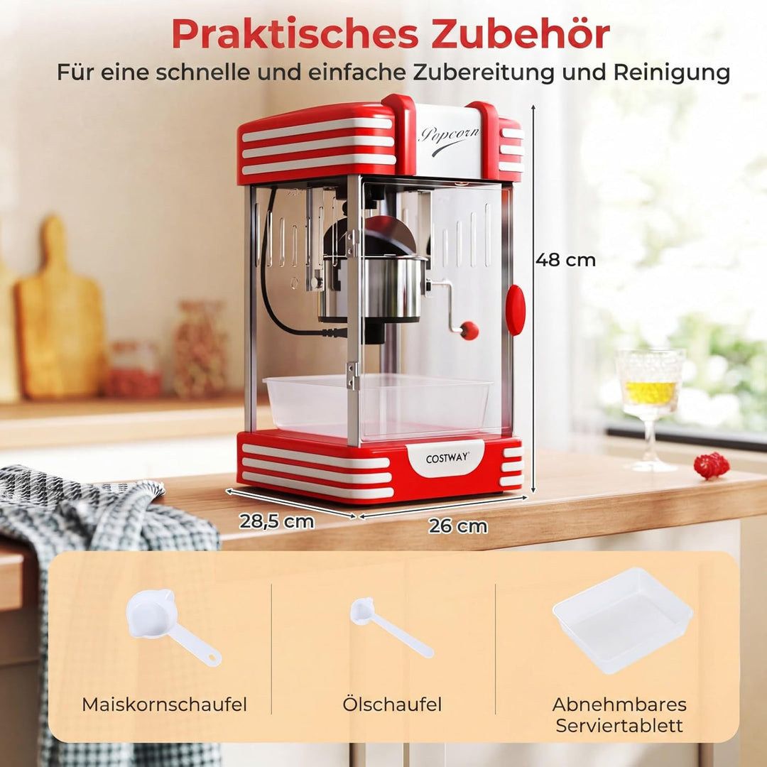 COSTWAY Retro Popcornmaschine, Popcorn maschine mit Warmhaltelicht & Edelstahlkessel & integriertes