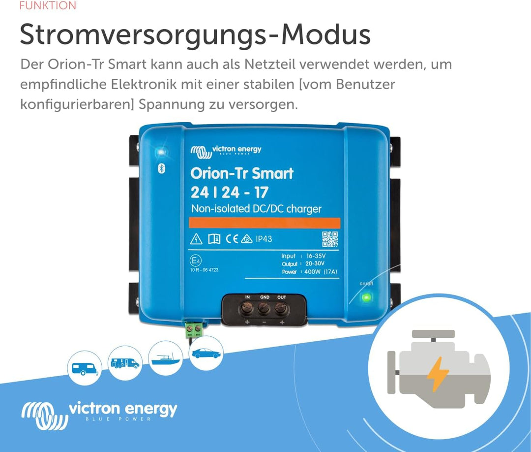 Victron Energy Orion-Tr Smart 24/24-Volt 17 Amp 400-Watt DC-DC Ladebooster, Nicht isoliert (Bluetoot