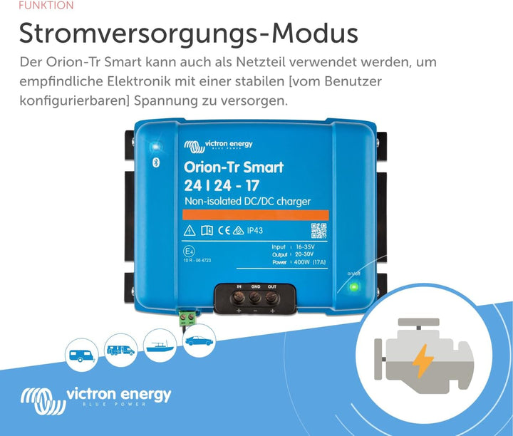 Victron Energy Orion-Tr Smart 24/24-Volt 17 Amp 400-Watt DC-DC Ladebooster, Nicht isoliert (Bluetoot