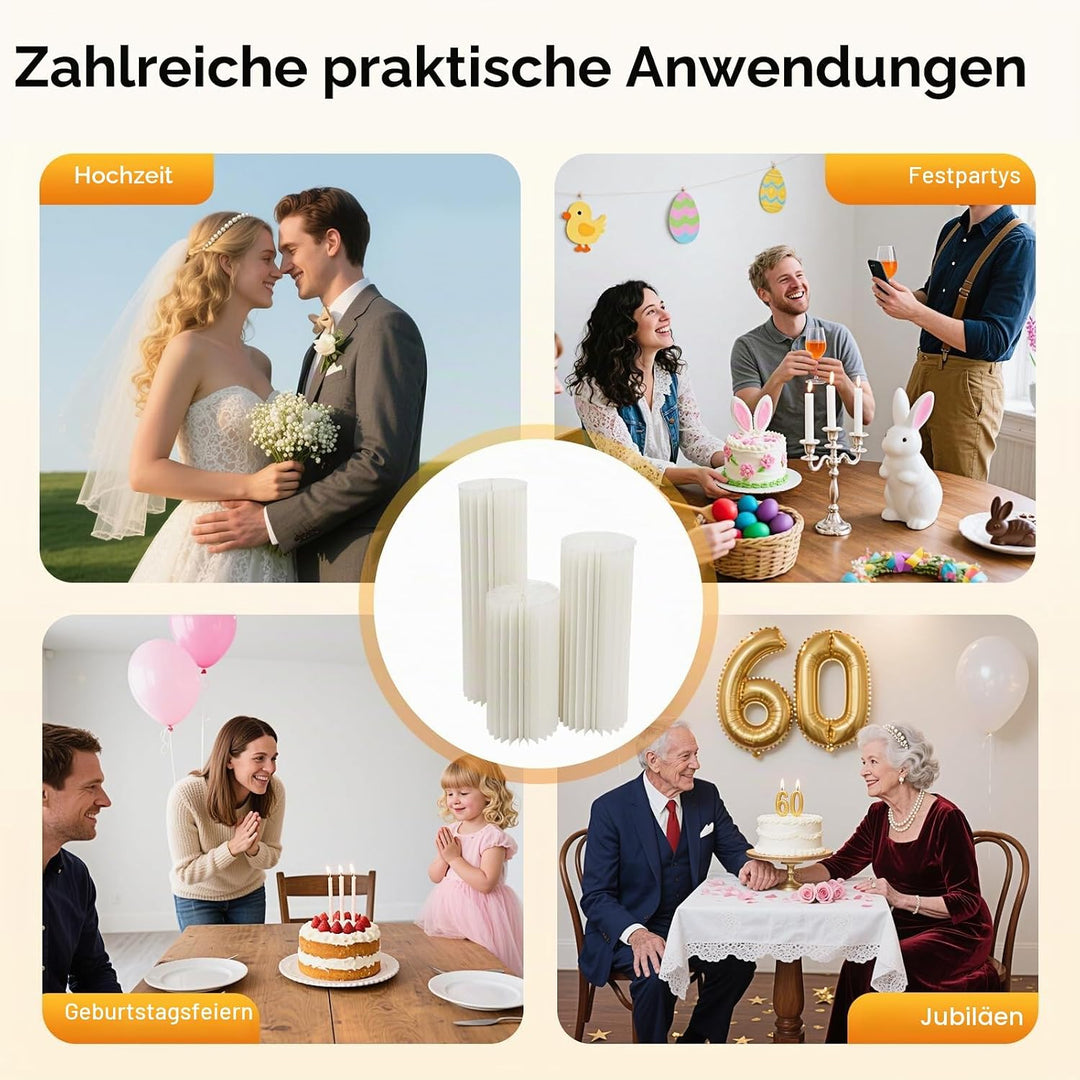 3 Stück Hochzeit Karton Blumensäule Vasen, Blumenständer Dekosäule Faltbarer Deko Säulen mit PVC-Pla