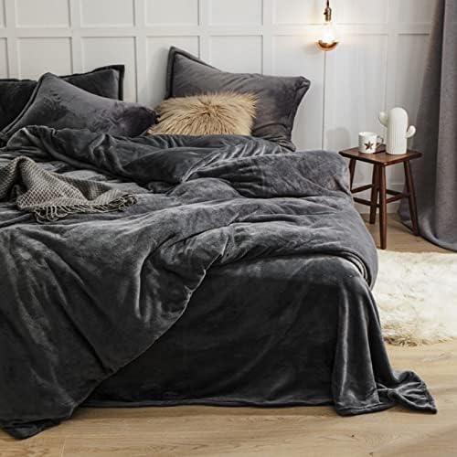 Omela 4 Teilig Warm Fleece Winter Bettwäsche 135x200 Dunkelgrau Cashmere Touch Plüsch Bettbezug mit