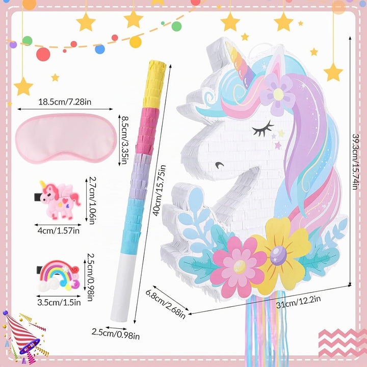 Einhorn Piñata Set mit 10 Haarspangen, Komplettes Piñata Partyspiel, Einhorn Partytüten Füller, Gast