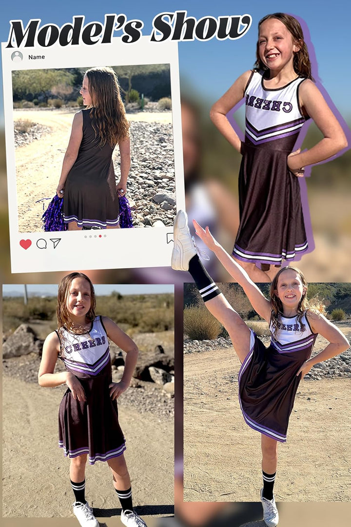 LOLANTA Cheerleader Kostüm Kinder, Cheerleadering Outfit Mädchen mit Pompons(11-12 Jahre,Schwarz,Tag