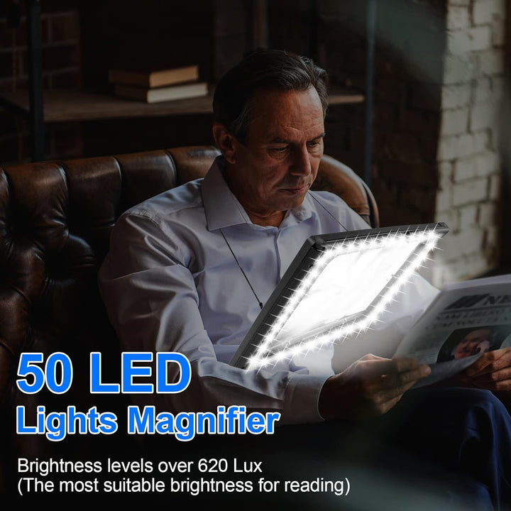 Upgrade Lupe mit Licht, 5X Leselupe mit Licht für Senioren Gross | Dimmbare Lupen mit 50 LED Licht,