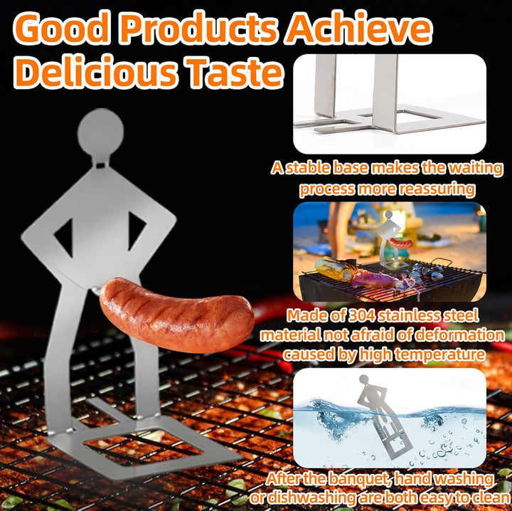 4 Stück Lustiger Grillwursthalter, Edelstahl Grillzubehör, Kreativer BBQ Hotdog Halter, Stehender Gr