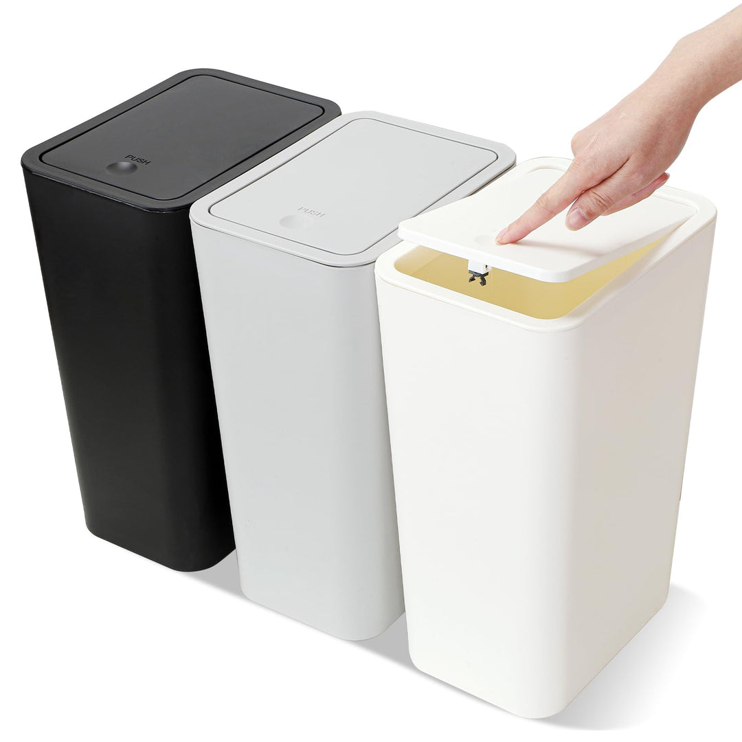 JOTOM 3er Set Mini Mülleimer Badezimmer mit Pop-Up Deckel, 10L moderner Abfalleimer Papierkorb Trash