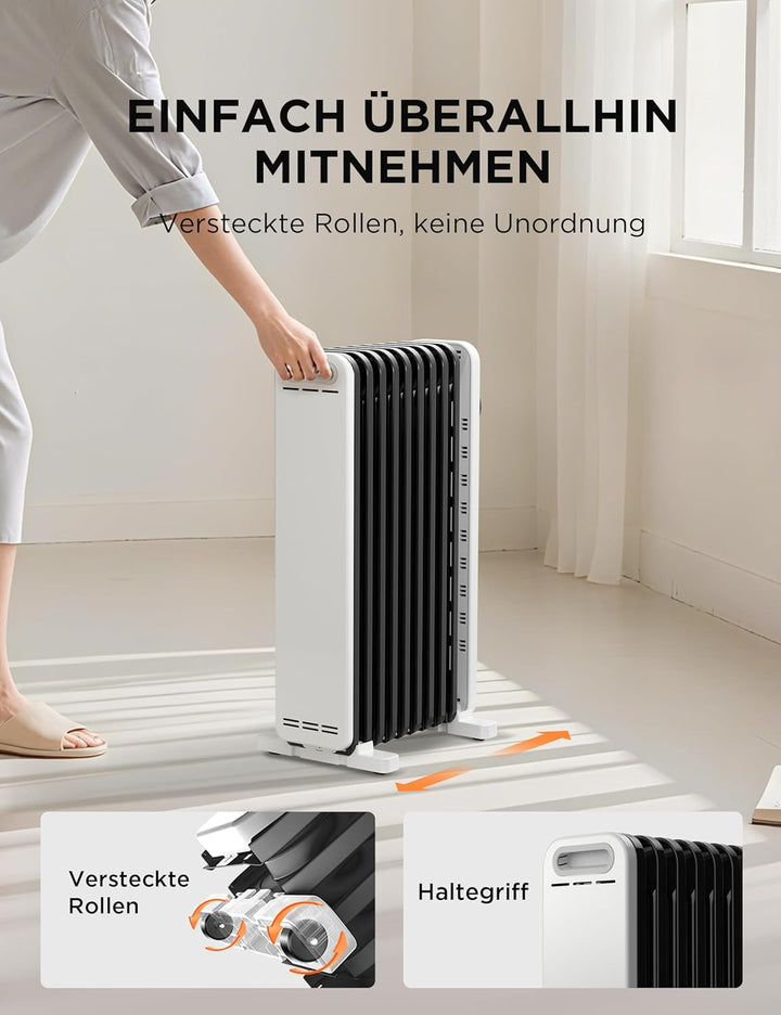 Midea Ölradiator, 2000W 9 Rippen tragbarer Elektroheizer mit Drehknopfregelung und einstellbarem The