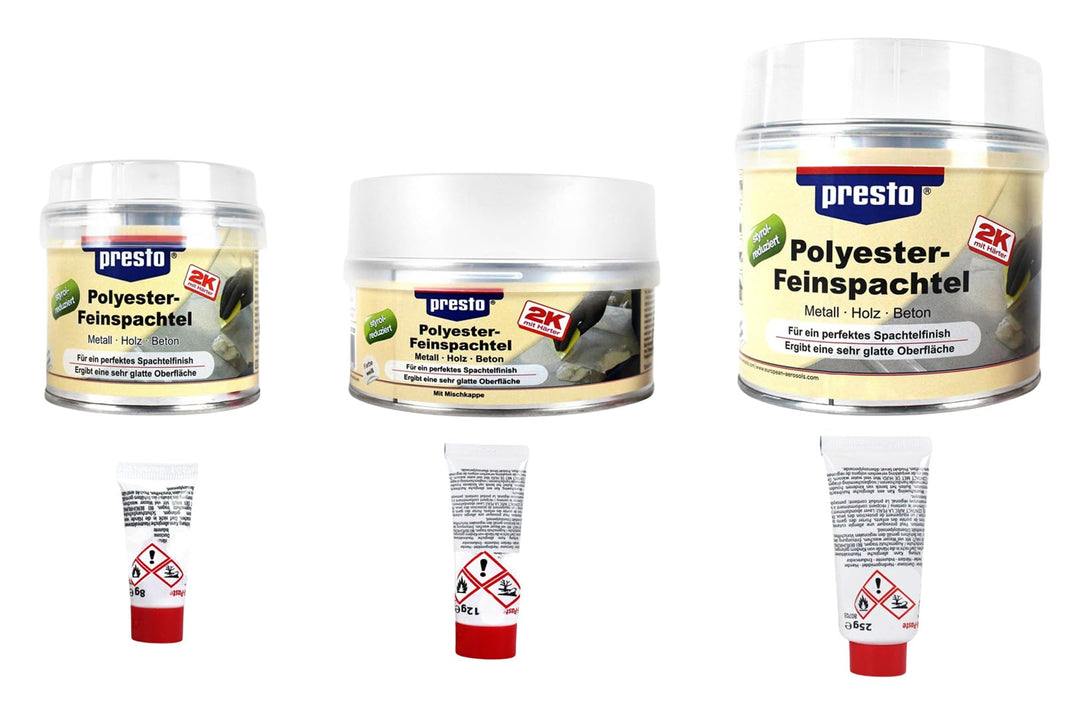 2K Polyester Feinspachtel, 2-Komponenten Spachtel, Füller 250g - 1000g, ergibt sehr glatte Oberfläch