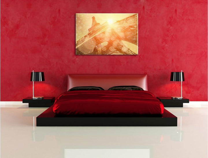 Pixxprint Der Eiffelturm im Sonnenschein als Leinwandbild | Grösse: 100x70 cm | Wandbild | Kunstdruc