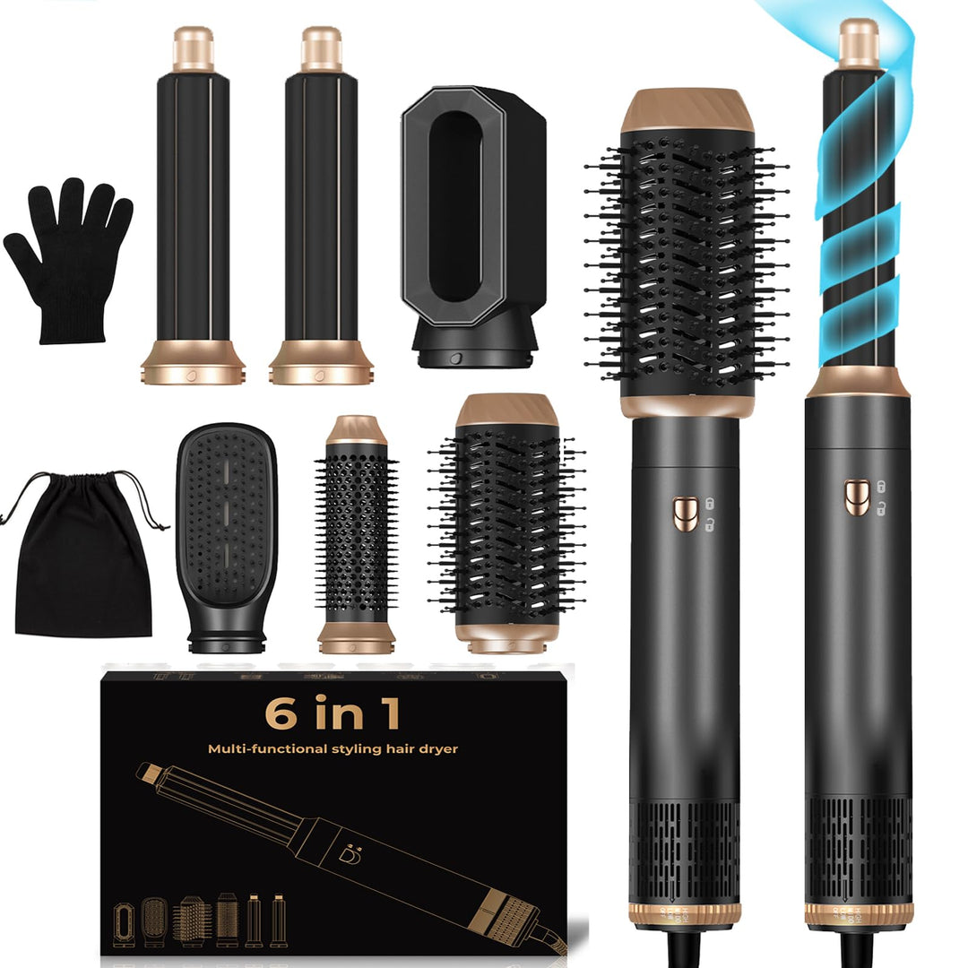 Haarstyler 6 in 1, 1000w Hairstyler Air Styler Pro Föhn Haarstyling Geräte, Rundbürstenföhn Ionen Lo