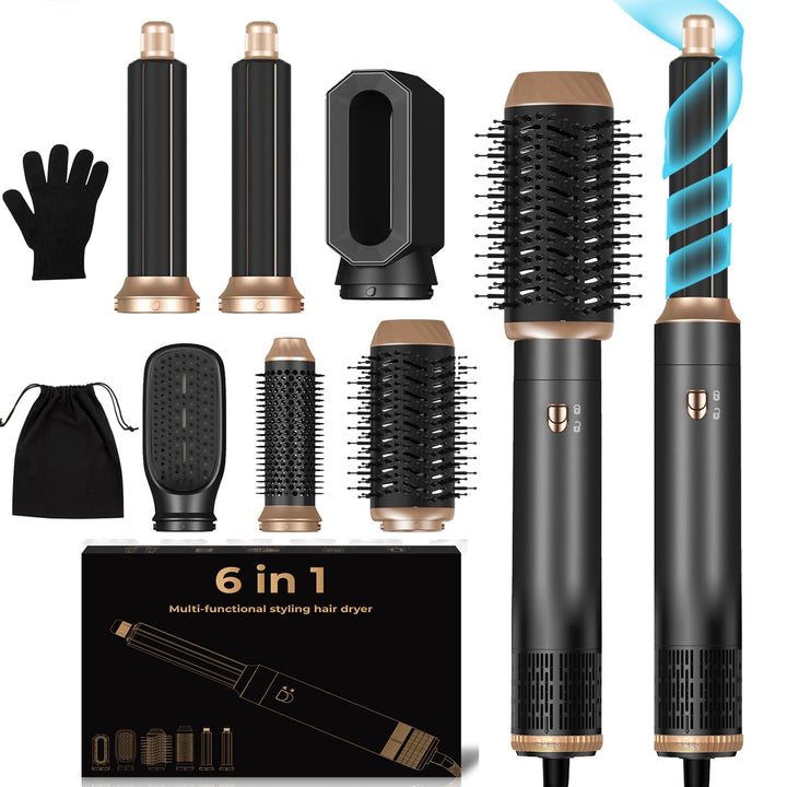 Haarstyler 6 in 1, 1000w Hairstyler Air Styler Pro Föhn Haarstyling Geräte, Rundbürstenföhn Ionen Lo