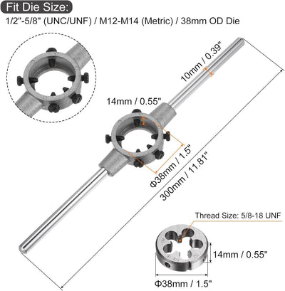 QUARKZMAN Die Stock Griffschlüssel-Set, 5/8-18 UNF Rundschneideisen und 38mm Schneideisenhalter (pas