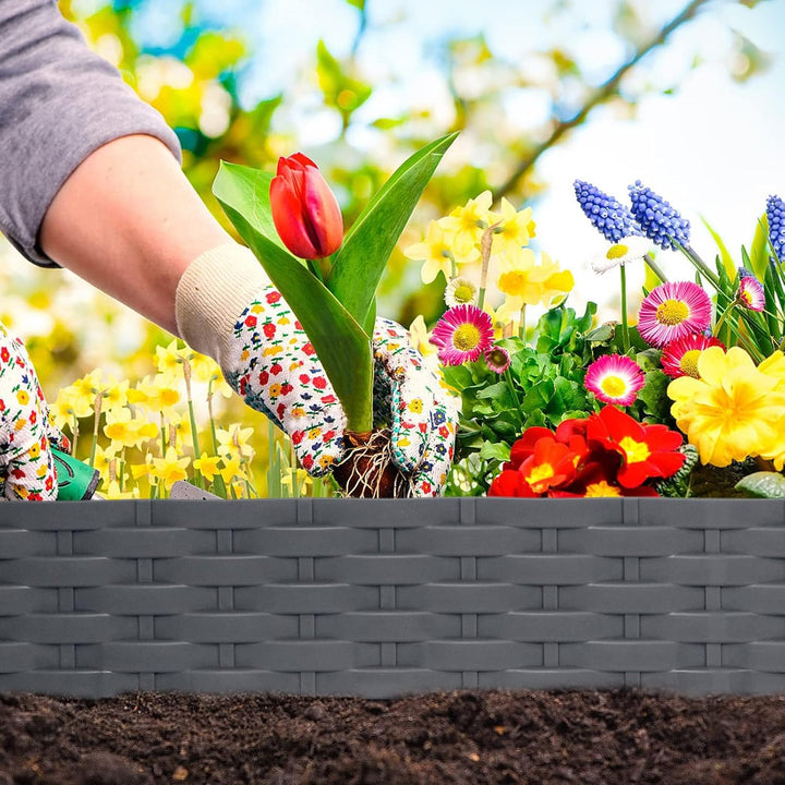 YUENFONG 5m Beeteinfassung Rasenkante Biegbarer Beetumrandungen Kunststoff Rasenkanten, Rattan-Optik