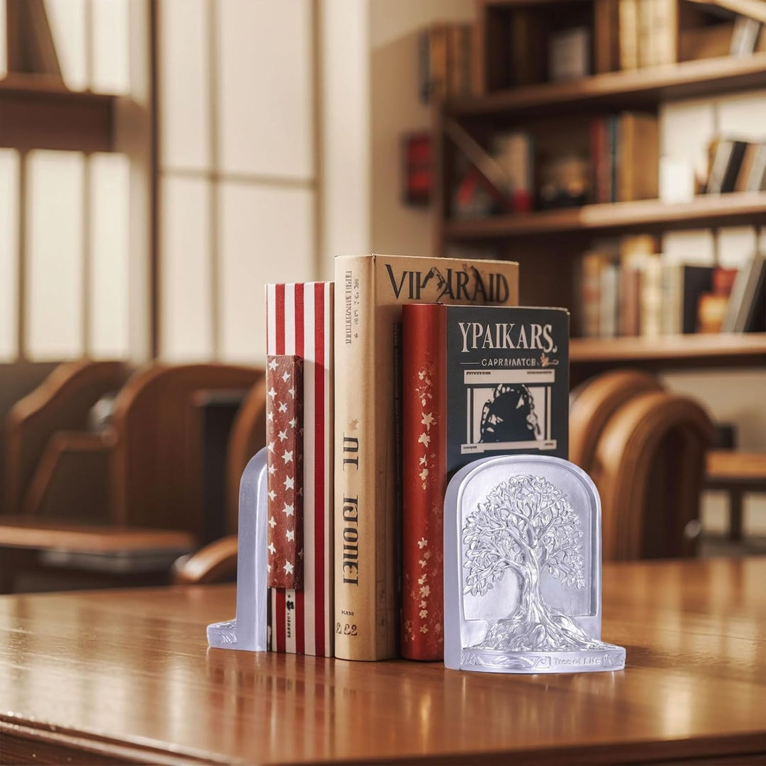 Buchstützen-Set, Baum des Lebens, Antik-Bronze, 2 dekorative Buchstützen für Regale oder Bücherregal