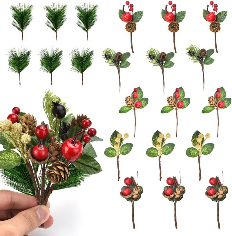 21Pcs Weihnachtsbeeren Picks künstliche Tannenzapfen Weihnachtsdekoration Aussen Weihnachtsbeeren Pi