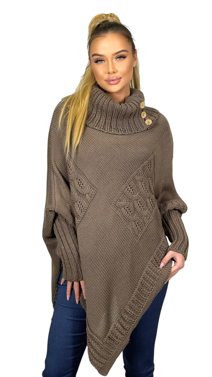 Mississhop Poncho Strick Sweatshirt Pullover Umhang Überwurf Einheitsgrösse Nougat, Einheitsgrösse N