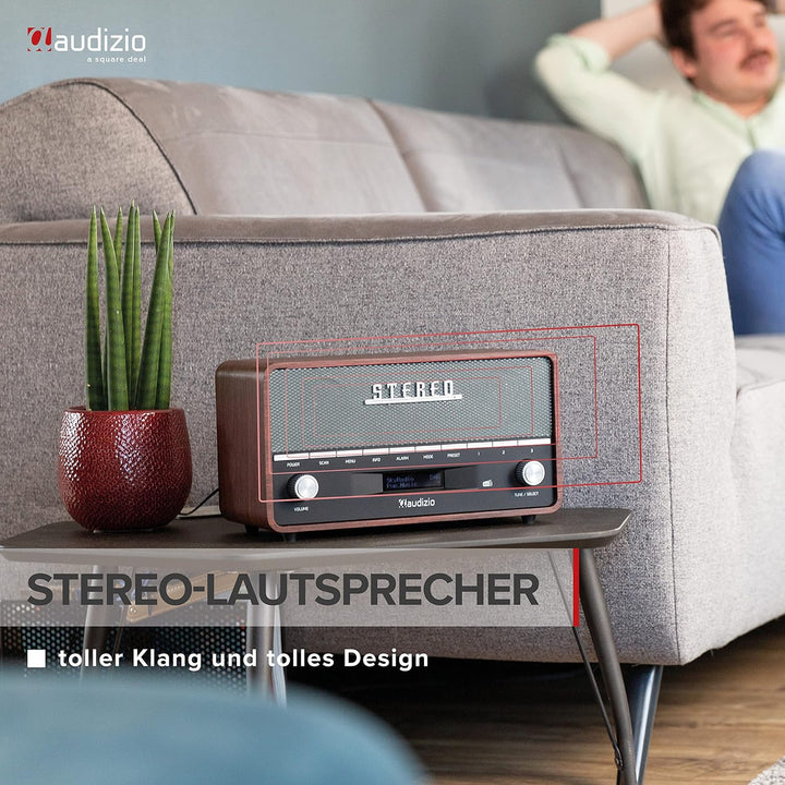 Audizio Corno - Retro Radio, DAB Plus Radio Bluetooth, Alarmfunktion, Radiowecker, Retro UKW-Radio,