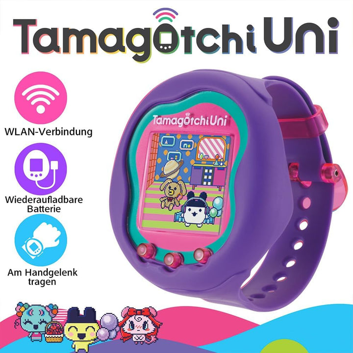 BANDAI- Tamagotchi Uni - Verbundenes Tamagotchi mit Armbanduhr - Virtuelles Haustier - Violett-Model